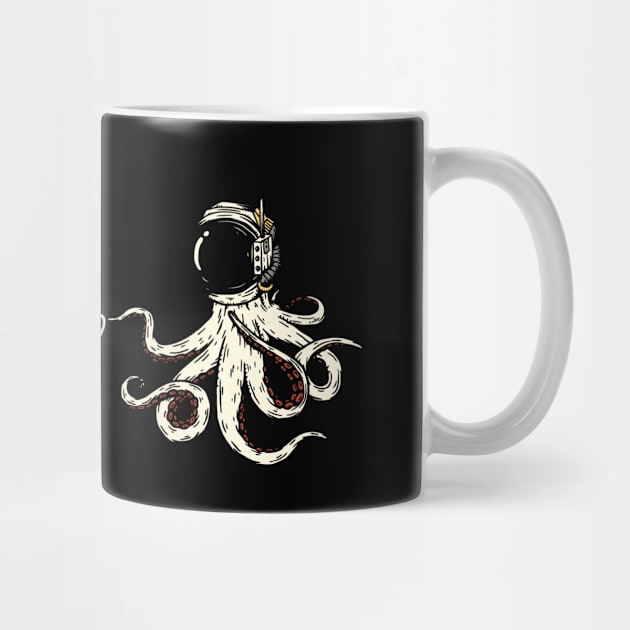 Octopus meets cosmos fighting fish in space by Unelmoija